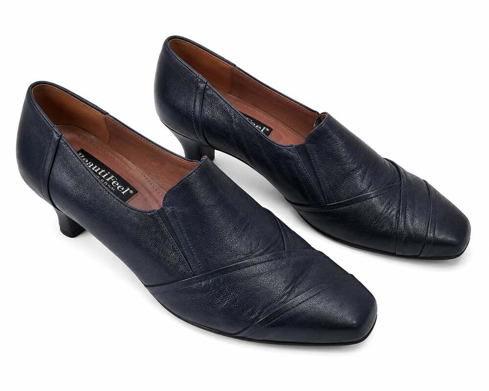 BeautiFeel Rosalina Dark Navy Leather Cushioned Kitten Heel Comfort Pumps Sz 10